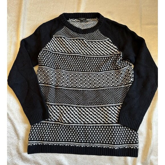 Talbots Sweater Womens Small Petite Fair Isle‎ Stripe Lambswool Knit Black White - Picture 1 of 8